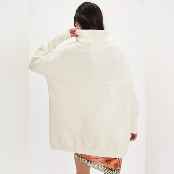 Free People mock neck sweater ribbed Ottoman Slouchy Tunic ecru loose parke - Picture 6 of 12